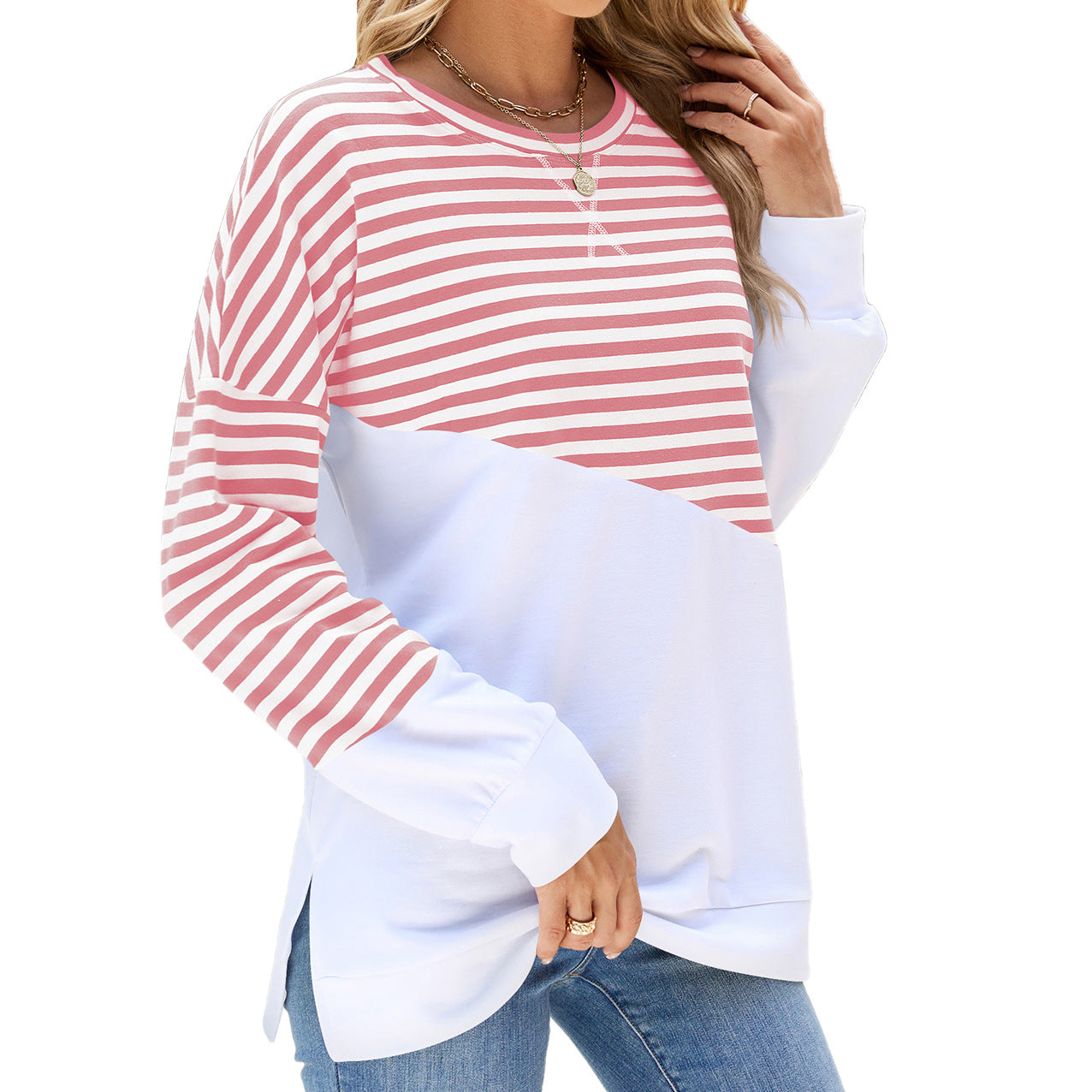 Damen lässiges Sweatshirt mit gestreiftem Design und abgesetztem Saum Stalluxe