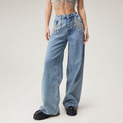 Damen Weitgeschnittene Jeans mit hohem Bund und sanften Ausbleichungen Stalluxe