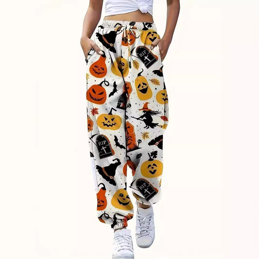 Damen Freizeithose mit buntem Halloween-Motiv und elastischem Bund Stalluxe