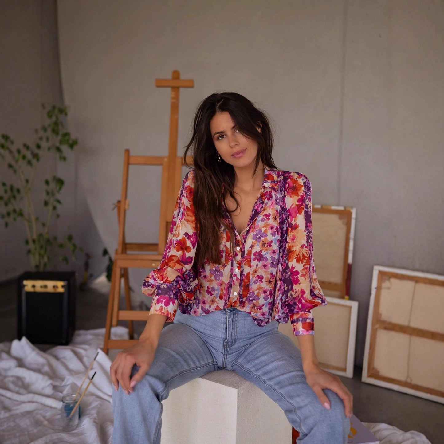 Damen Bluse mit floralen Mustern und eleganten Volantärmeln Stalluxe