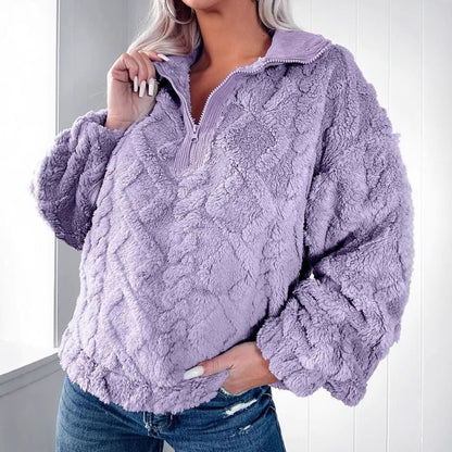 Damen Flauschiger Zip-Pullover mit strukturiertem Design Stalluxe