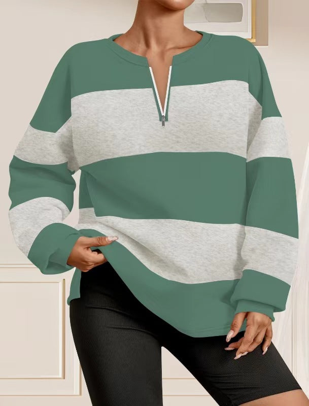 Damen modischer Sweatpullover mit Reißverschluss und gestreiftem Design Stalluxe Grün
