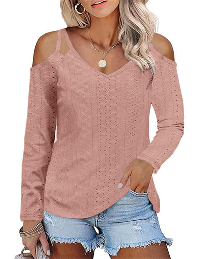 Damen Boho V-Ausschnitt Oberteil mit Off-Shoulder-Ärmeln und feinem Strukturdesign Stalluxe