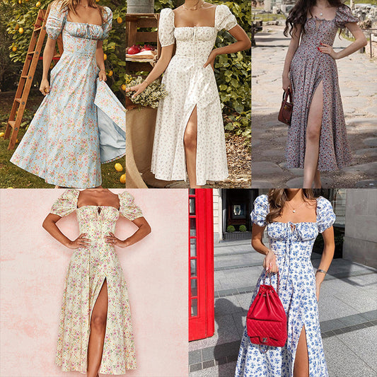 Damen Maxi-Kleid mit Puffärmeln und floralem Design Stalluxe