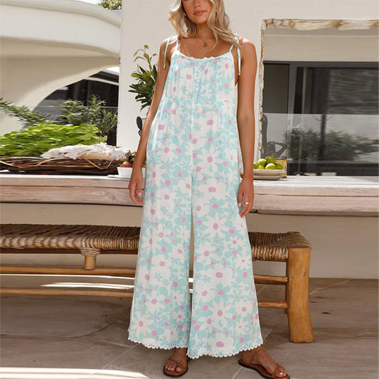 Damen luftiges Sommer-Jumpsuit mit Blumendruck und verstellbaren Trägern Stalluxe
