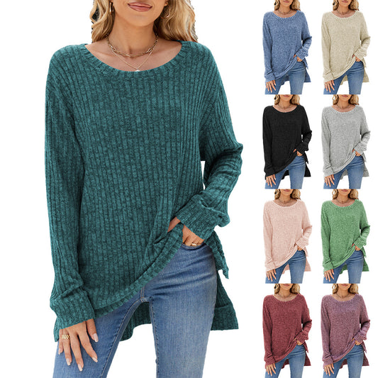Damen lässiges Langarmshirt aus samtigem Rippstrick Stalluxe