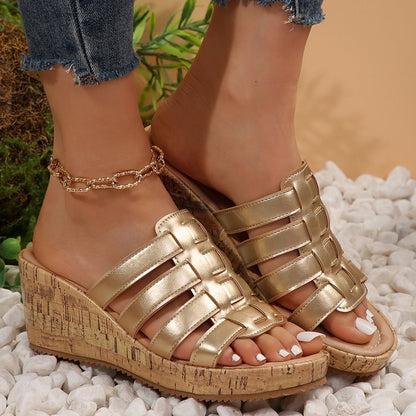 Damen Wedge-Pantoletten mit dekorativen Riemen und komfortablem Fußbett Stalluxe