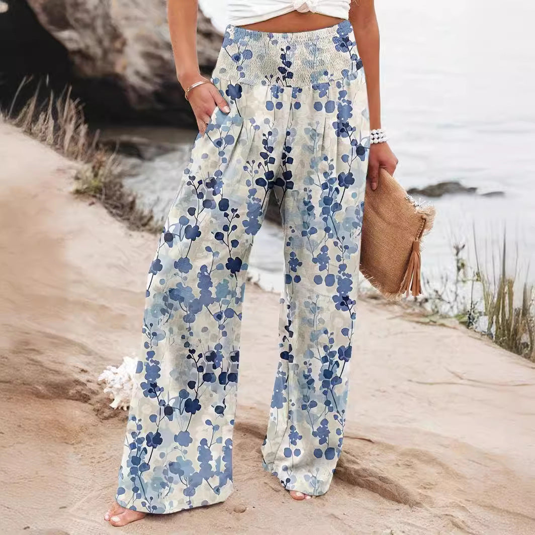 Damen Weit geschnittene Sommerhose mit floralem Print und elastischem Bund Stalluxe