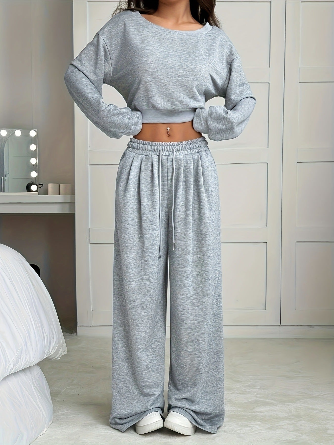 Damen lässiges Sweatshirt und weite Hose Set Stalluxe