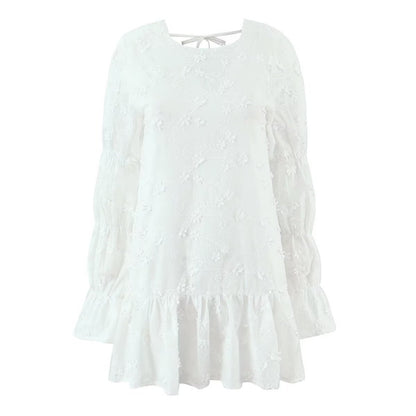 Damen luftiges Tunika-Kleid mit floralen Stickereien und Rüschensaum Stalluxe