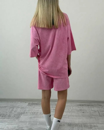 Damen lässiges Kurzarm-Set aus weichem Material mit bequemen Shorts Stalluxe