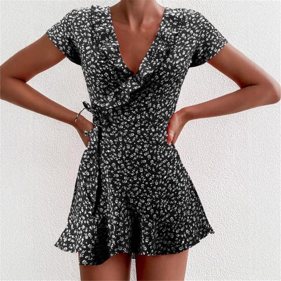 Damen verspieltes Wickelkleid mit Rüschendetails und floralem Muster Stalluxe