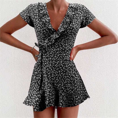 Damen verspieltes Wickelkleid mit Rüschendetails und floralem Muster Stalluxe