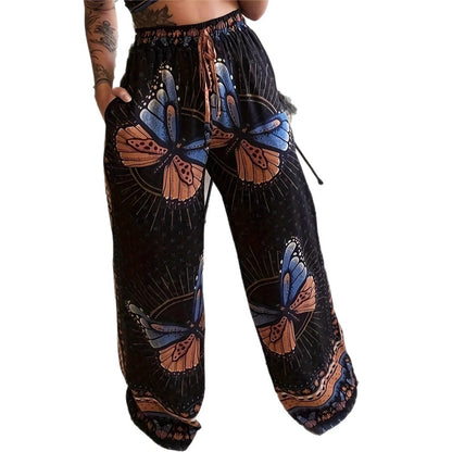 Damen Plissee-Hose mit floralem Muster und elastischem Bund Stalluxe
