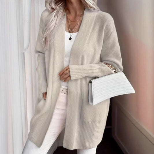 Damen lässige Strickjacke mit offenem Schnitt und Seitentaschen Stalluxe