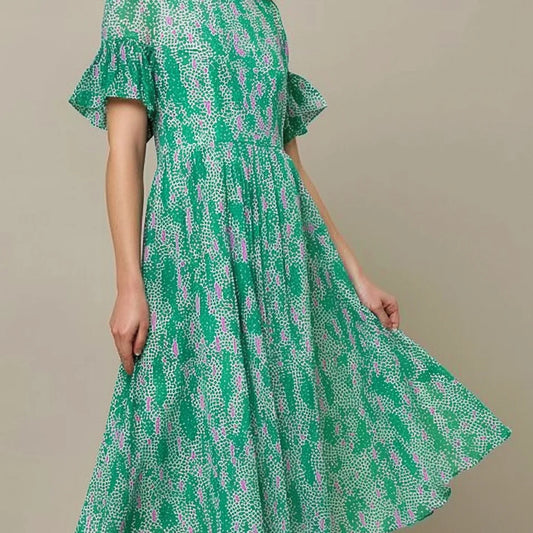 Damen Midi Kleid mit luftigen Rüschenärmel von Stalluxe