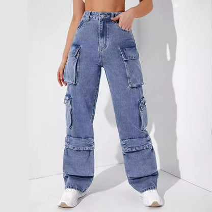 Damen Cargo-Jeans mit seitlichen Taschen und weitem Schnitt Stalluxe