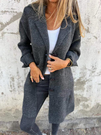 Damen klassischer Wollmantel mit seitlichen Taschen und großer Kapuze Stalluxe