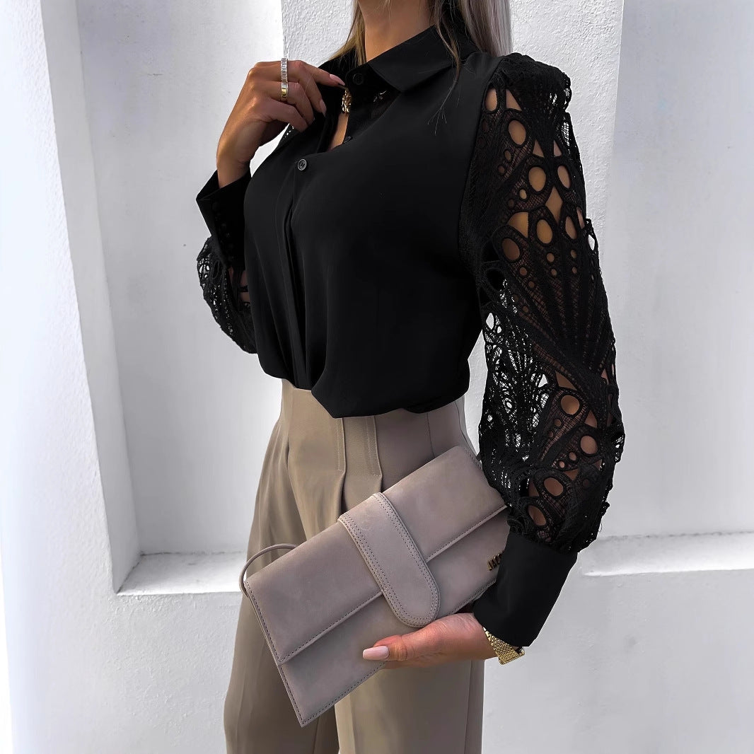 Damen Bluse mit Spitzenärmeln Stalluxe