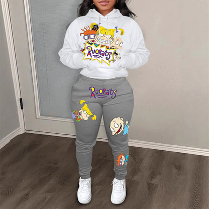 Damen Hoodie und Jogginghose Set mit farbenfrohen Cartoon-Motiven Stalluxe