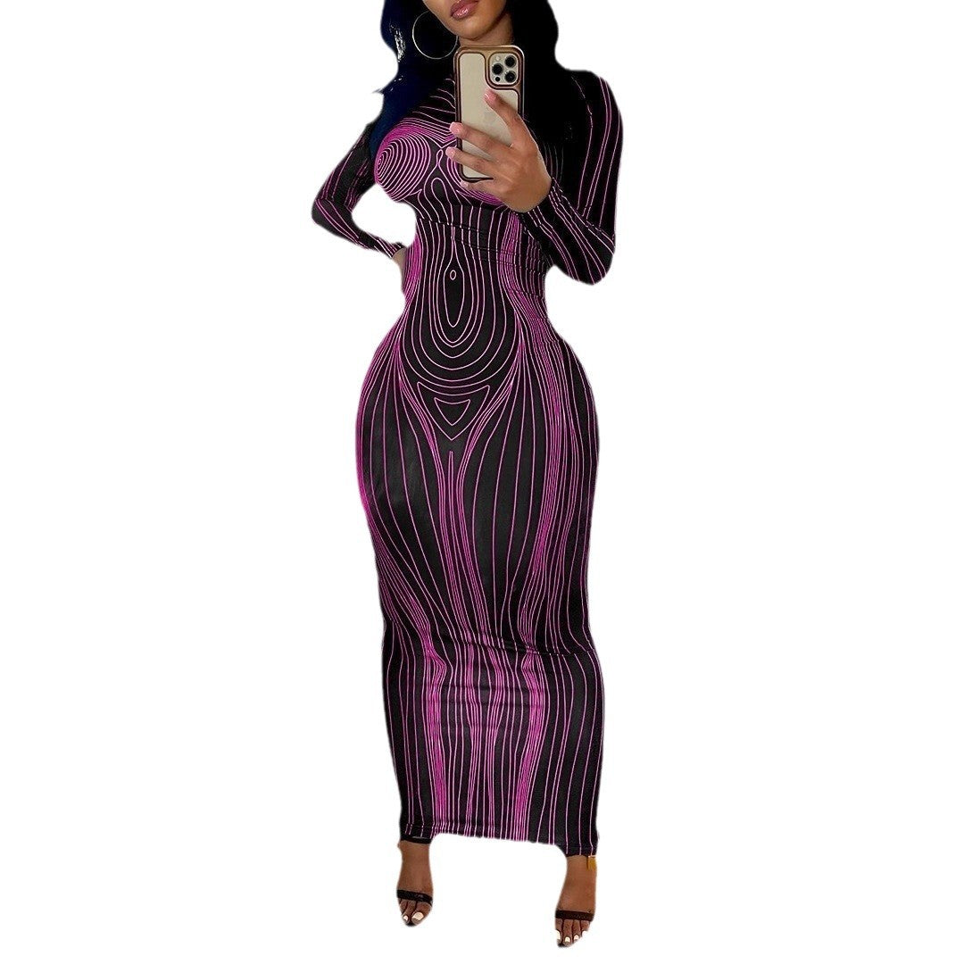 Damen Langarm Maxikleid mit figurformender Linienstruktur Stalluxe