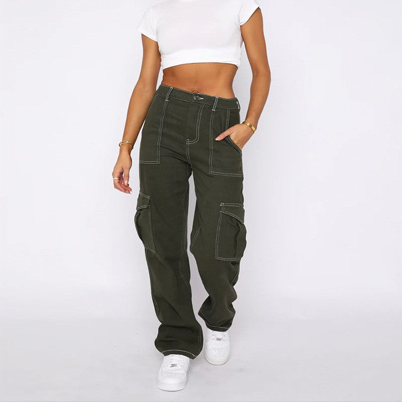 Damen Cargo-Jeans mit hohem Bund und geradem Bein Stalluxe