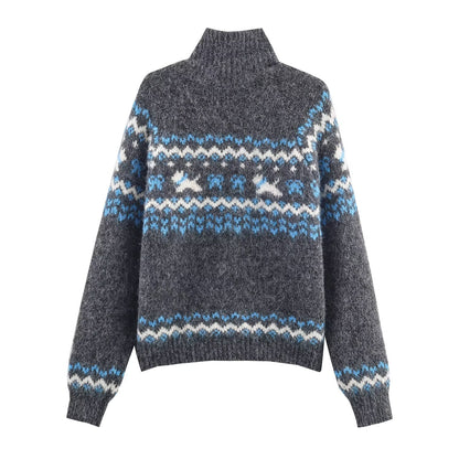 Damen Strickjacke mit Norwegermuster und hohem Kragen Stalluxe