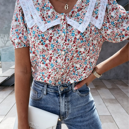 Damen Bluse mit floralen Mustern und Spitzenkragen Stalluxe