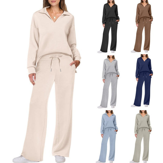 Damen Bequemer Freizeitanzug mit elegantem V-Ausschnitt und lockerem Schnitt Stalluxe