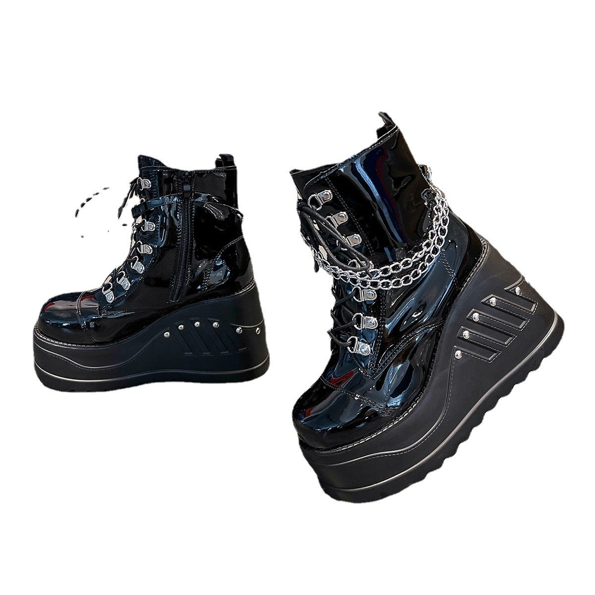 Damen Wedge-Stiefel mit dekorativen Kettendetails und hohem Plateau Stalluxe