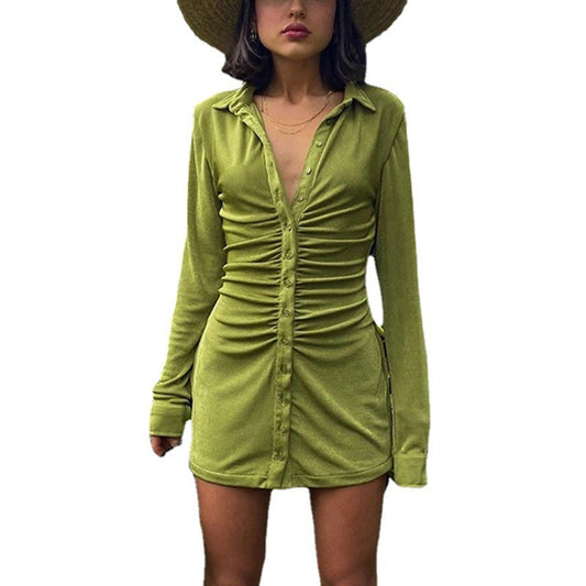 Damen Knielanges Hemdkleid mit Knopfleiste und Raffungen Stalluxe