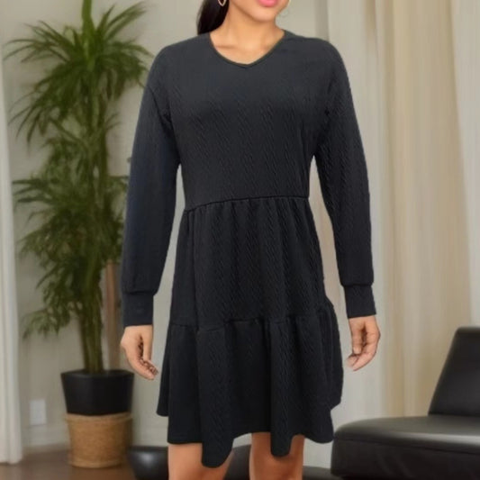 Damen lässiges V-Ausschnitt Kleid mit weitem Saum Stalluxe