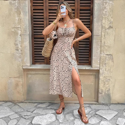 Damen Maxikleid mit schlankem Schnitt, floralem Muster und seitlichem Schlitz Stalluxe