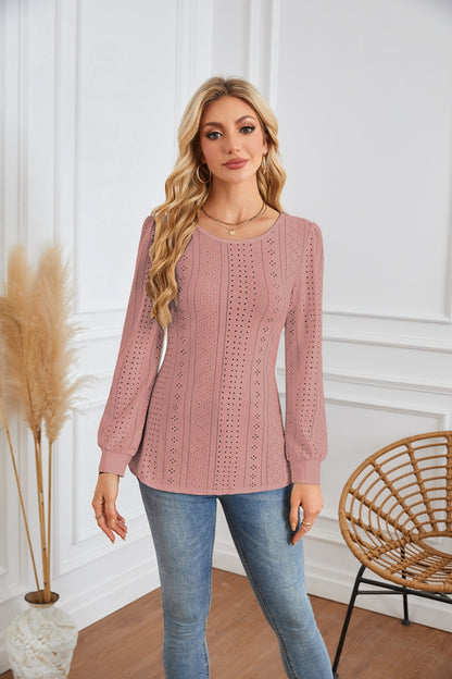 Damen Bluse mit luftigen Lochmustern und eleganten Puffärmeln Stalluxe