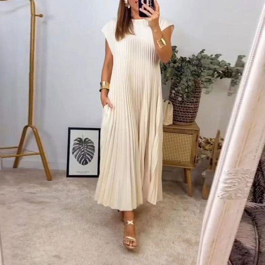 Damen Plissee Maxikleid mit praktischem Taschen und elegantem Schnitt Stalluxe