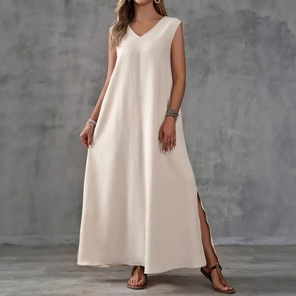 Damen Maxikleid mit schickem V-Ausschnitt und seitlichen Schlitzen Stalluxe
