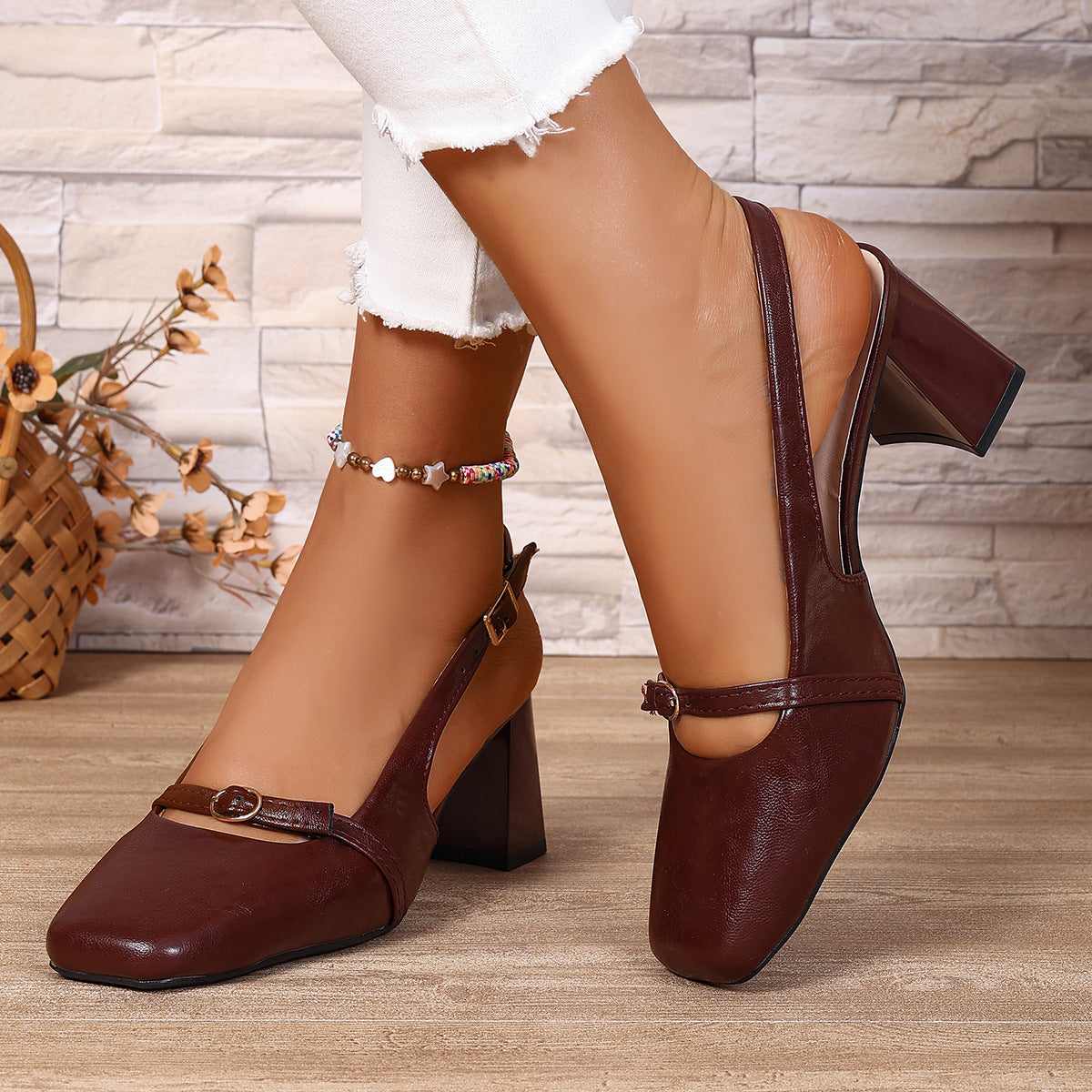 Damen Elegante Slingback-Pumps mit quadratischer Zehenpartie und modischem Blockabsatz Stalluxe