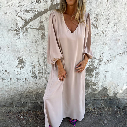 Damen Elegantes Maxikleid mit V-Ausschnitt und Taschen Stalluxe