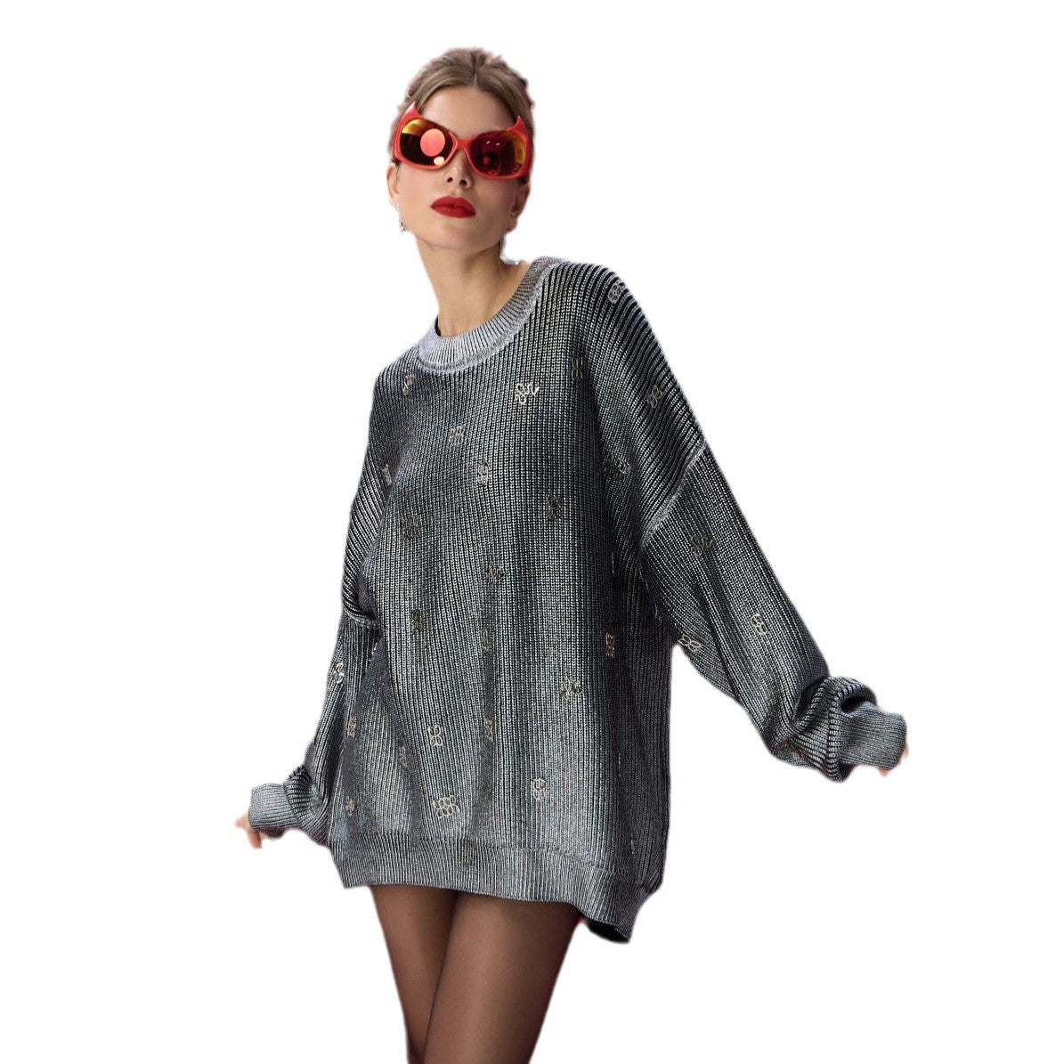 Damen Oversized Strickpullover mit glitzernden Akzenten Stalluxe
