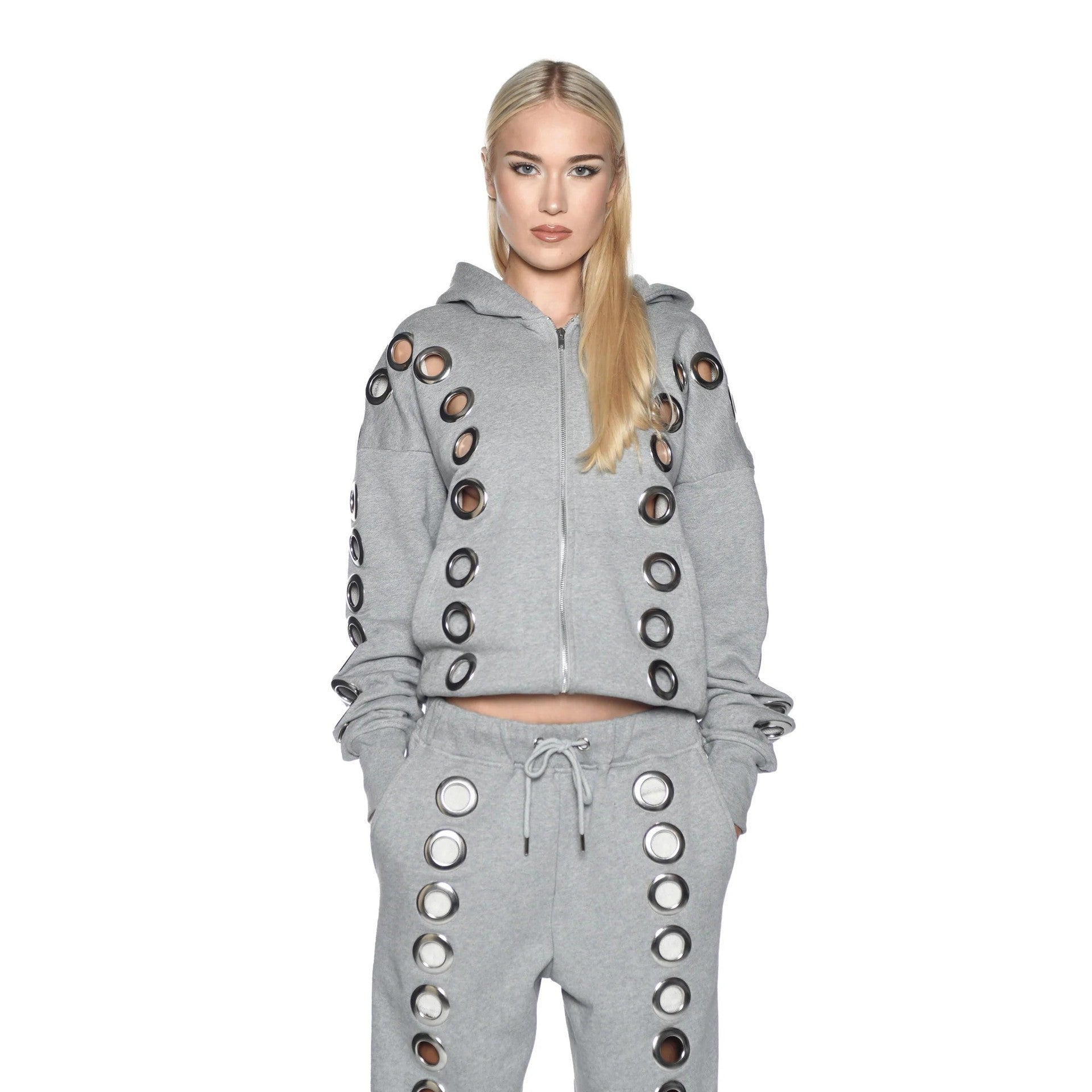 Damen sportliches Hoodie-Set mit dekorativen Ösen Stalluxe Grau