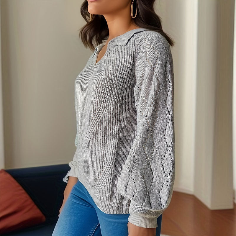 Damen Strickpullover mit eleganter Stickerei und auffälligem V-Ausschnitt Stalluxe