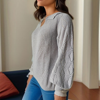 Damen Strickpullover mit eleganter Stickerei und auffälligem V-Ausschnitt Stalluxe