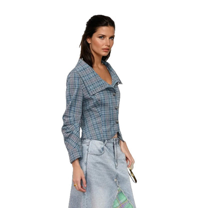 Damen Karierte Blousonjacke mit hohem Kragen und einzigartigen Details Stalluxe