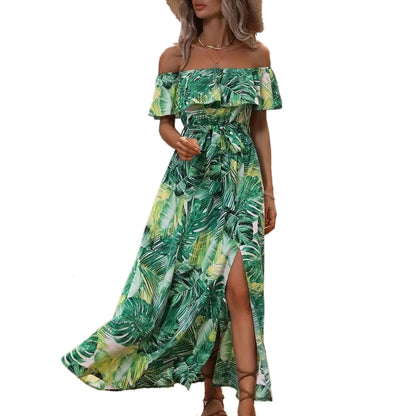 Damen Off-Shoulder Maxikleid mit floralem Design und seitlichem Schlitz Stalluxe