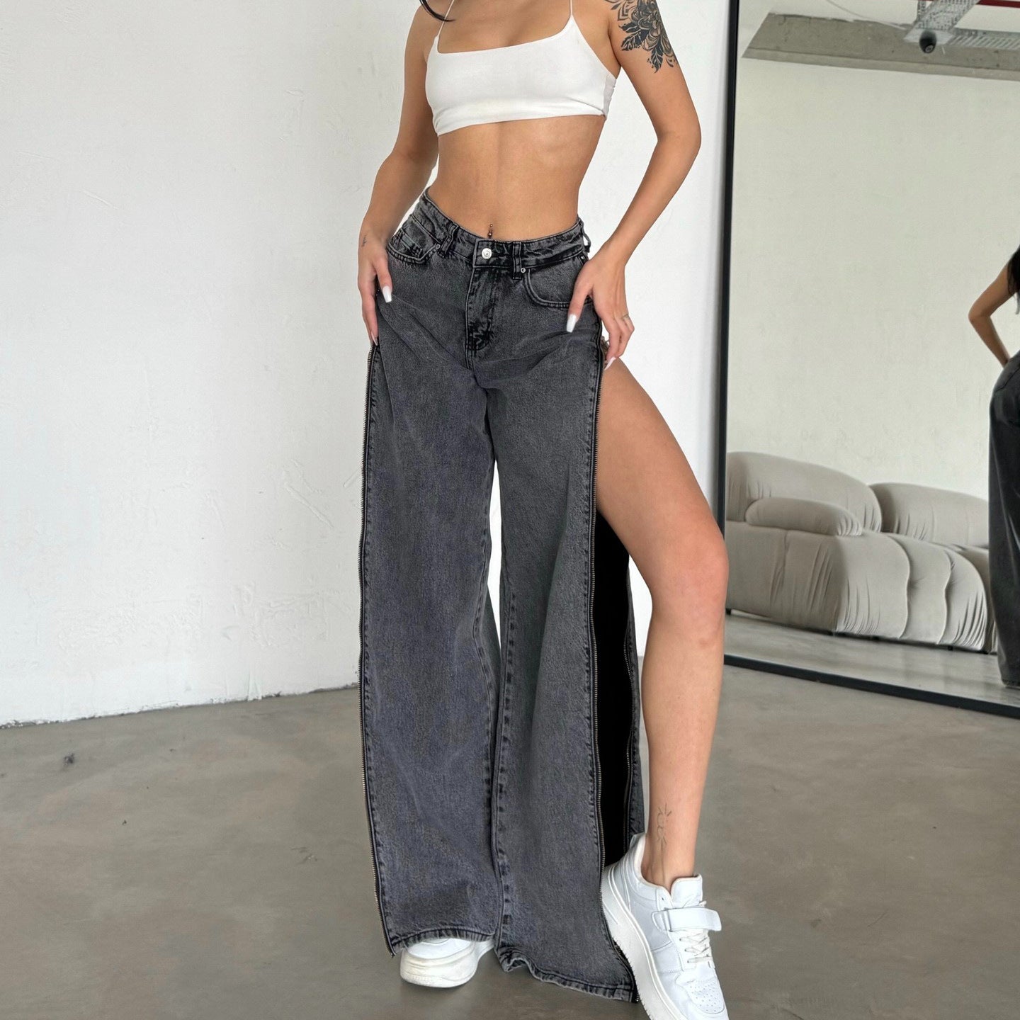 Damen lässige High-Waist Jeans im Vintage-Stil Stalluxe