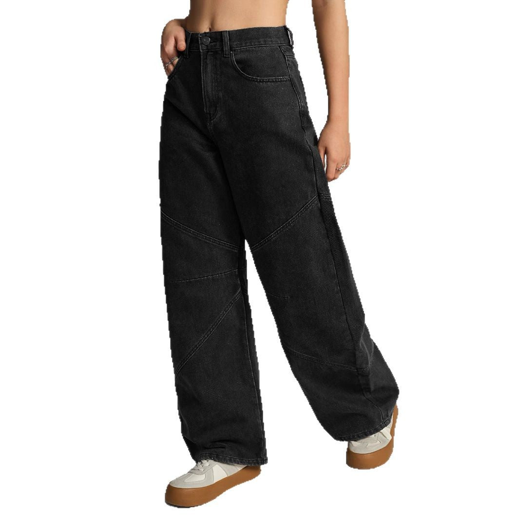 Damen Weit geschnittene Denim-Hose mit einzigartigen Nähten Stalluxe