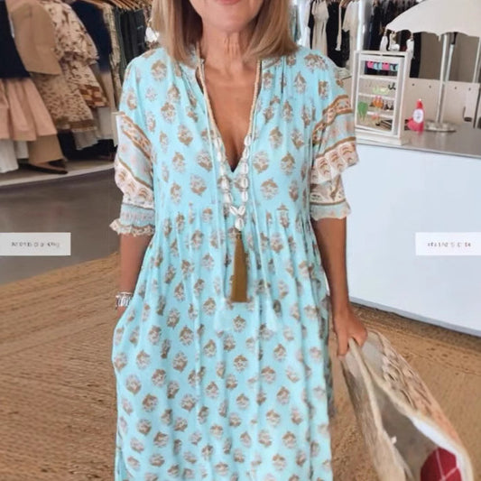 Damen luftiges Baumwollmaxikleid mit eleganten Details Stalluxe