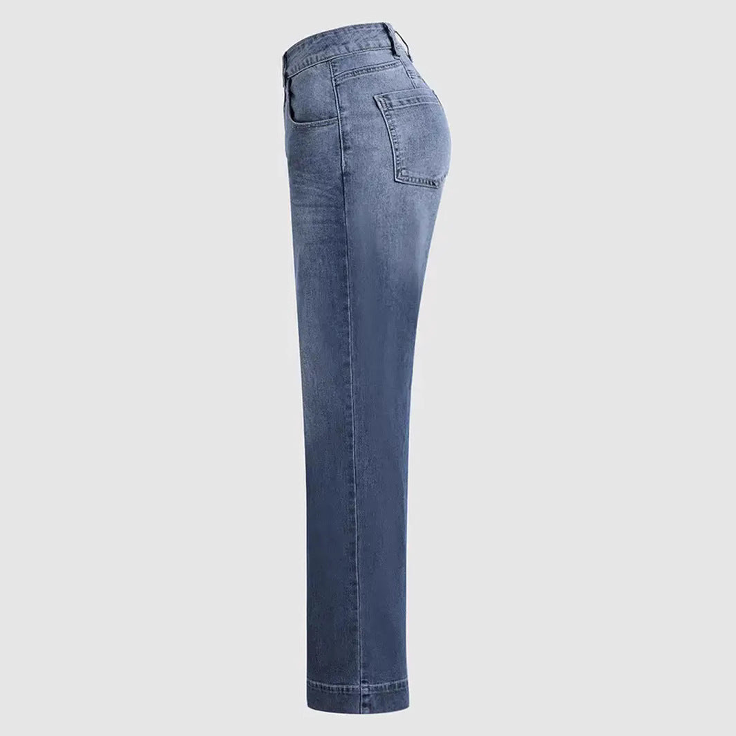 Damen Weit geschnittene Denim-Hose mit hohem Bund und modernem Design Stalluxe