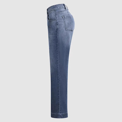 Damen Weit geschnittene Denim-Hose mit hohem Bund und modernem Design Stalluxe
