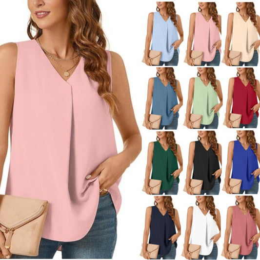 Damen elegante Bluse mit V-Ausschnitt und fließendem Schnitt Stalluxe